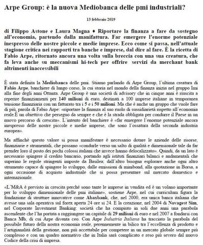 Arpe Group: è la nuova Mediobanca delle pmi industirali?