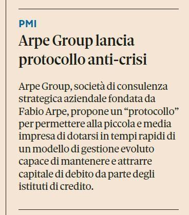 Il Sole 24 Ore | Arpe Group lancia protocollo anti-crisi