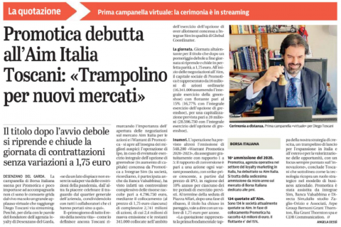 Promotica debutta all'AIM Italia. Toscani: "Trampolino per nuovi mercati"