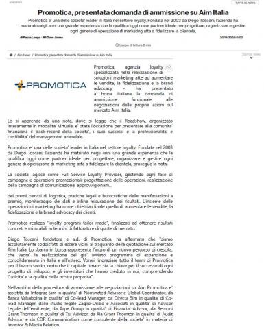MF - Promotica presentata domanda di ammissione su Aim Italia