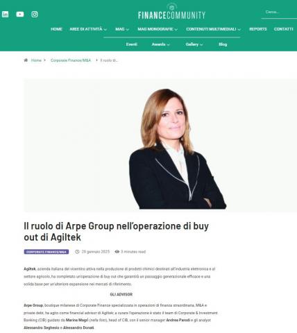 𝗔𝗿𝗽𝗲 𝗚𝗿𝗼𝘂𝗽 𝗔𝗱𝘃𝗶𝘀𝗼𝗿 𝗙𝗶𝗻𝗮𝗻𝘇𝗶𝗮𝗿𝗶𝗼 𝗻𝗲𝗹𝗹’𝗼𝗽𝗲𝗿𝗮𝘇𝗶𝗼𝗻𝗲 𝗱𝗶 𝗕𝘂𝘆 𝗢𝘂𝘁 𝗱𝗶 𝗔𝗴𝗶𝗹𝘁𝗲𝗸 𝗦.𝗽.𝗔.