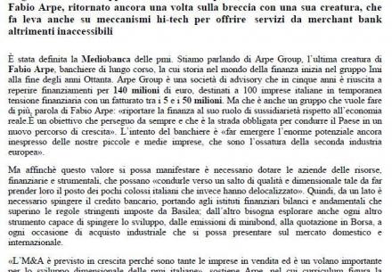 Arpe Group: è la nuova Mediobanca delle pmi industirali?