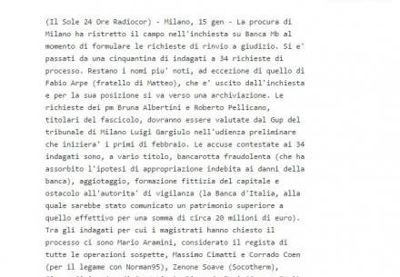 Banca MB: 34 richieste di processo, Fabio Arpe verso l'archiviazione